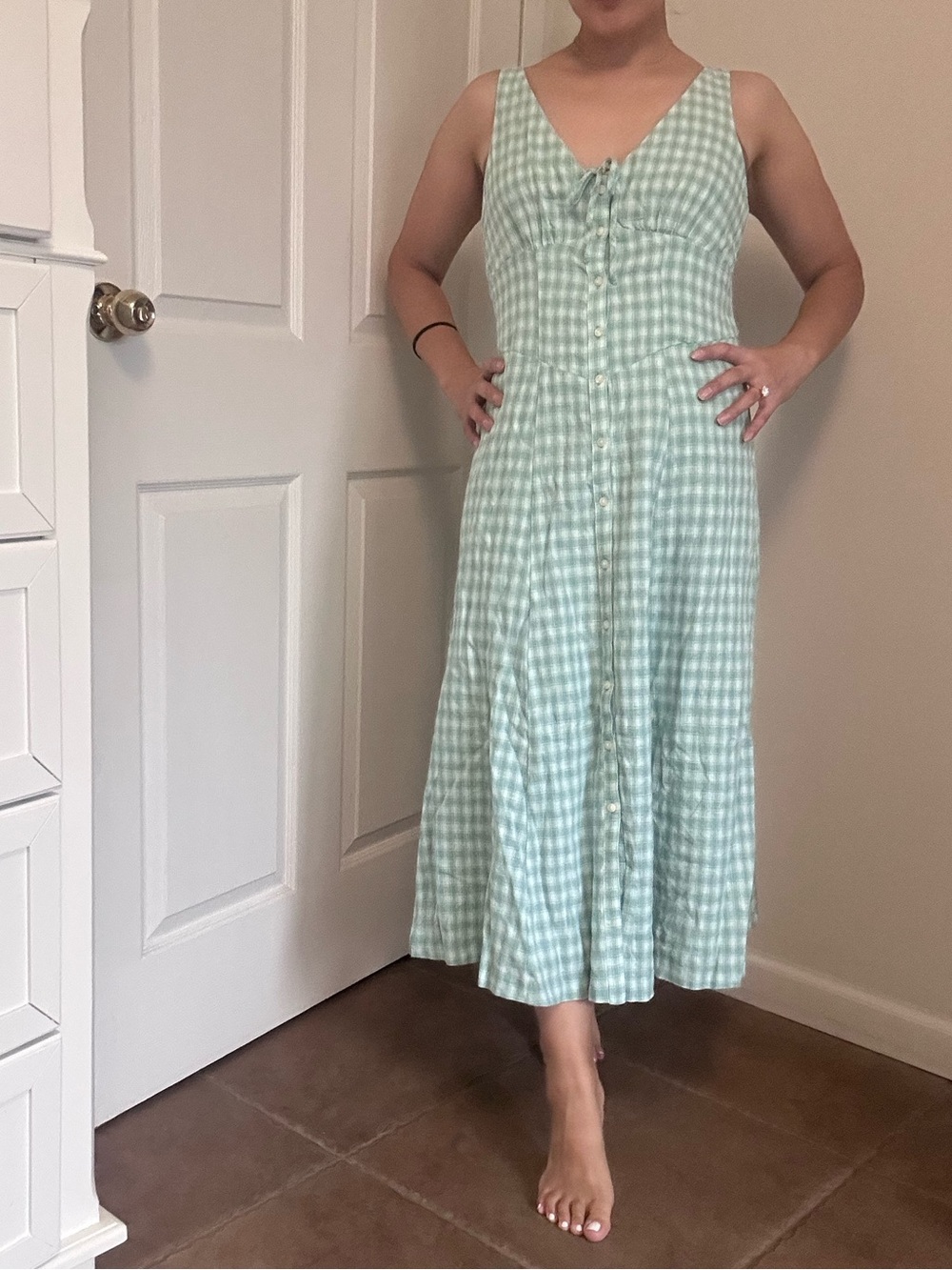 American Eagle Outfitters Light Blue Gingham Button-Front Dress